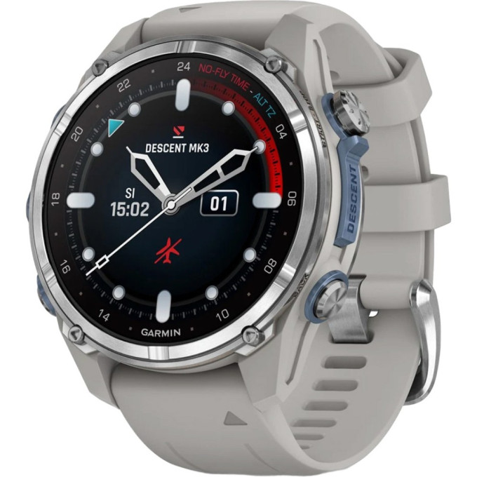 Часы-навигатор GARMIN DESCENT MK3 43 мм STAINLESS STEEL WITH FOG GREY SILICONE BAND 010-02753-04